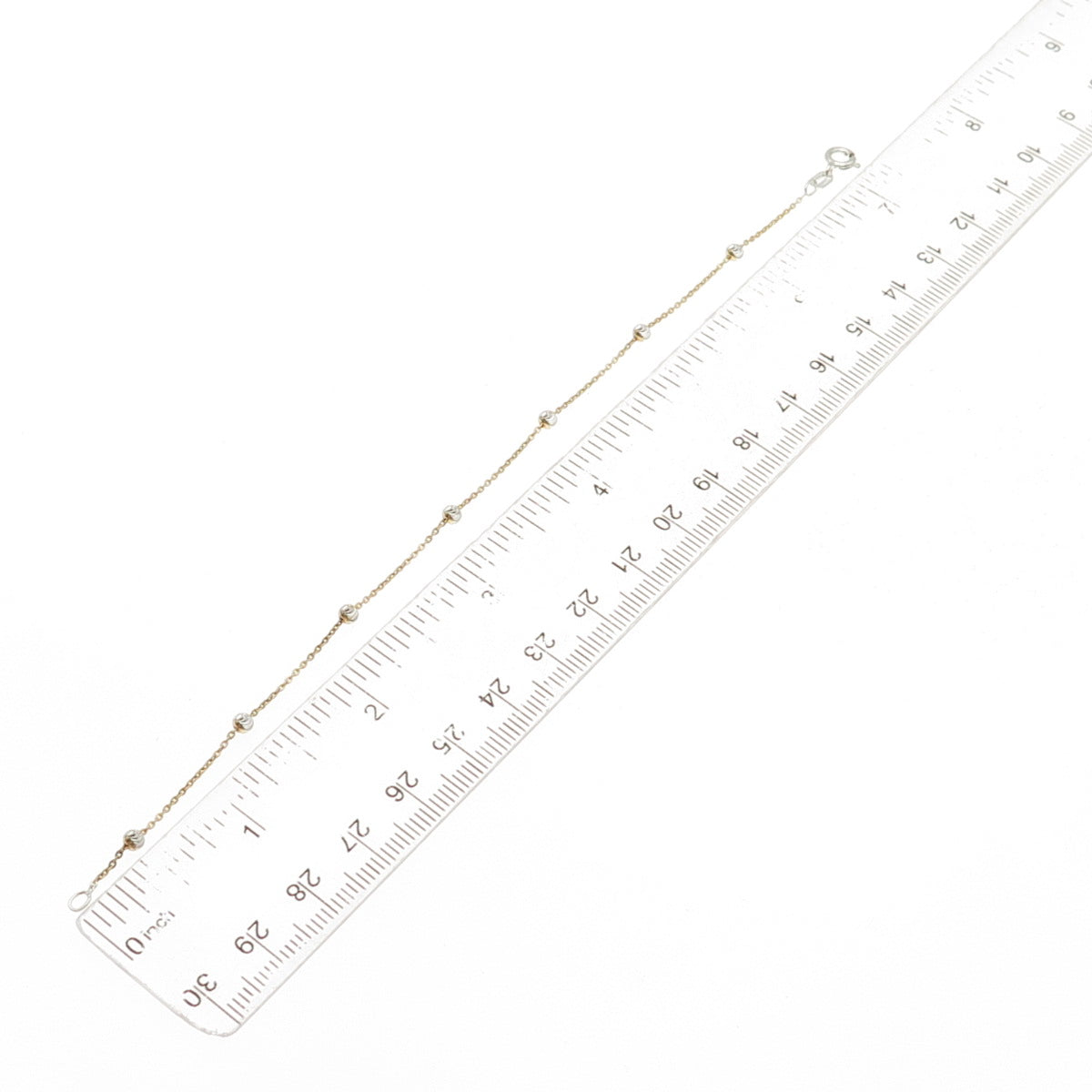 925 Sterling Silver 2-Tone Diamond-Cut Bead Station Cable Link Bracelet 7"