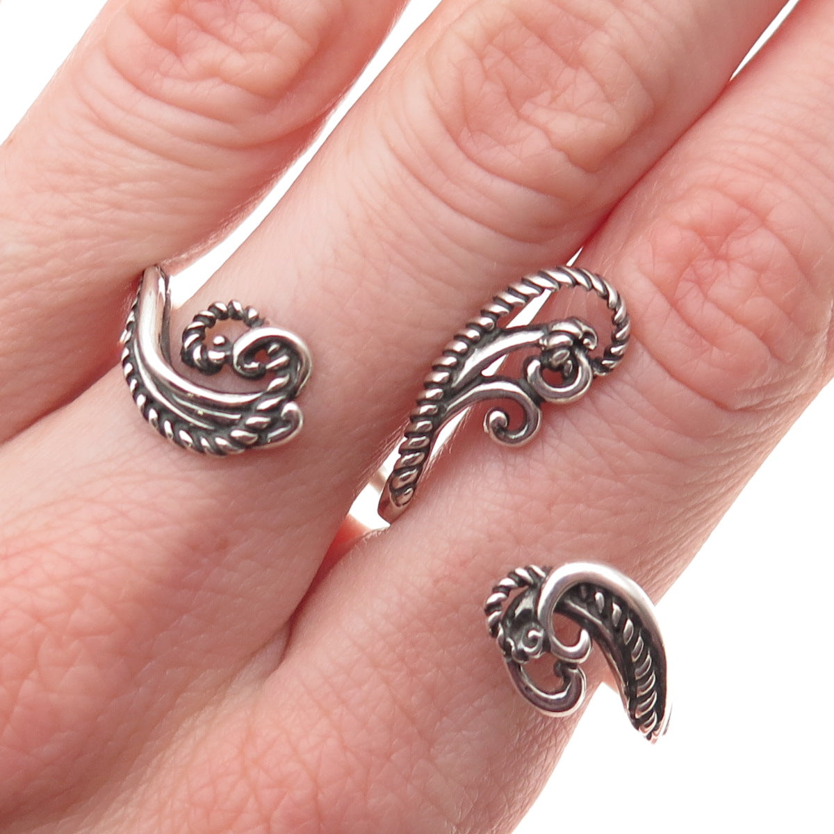 Carolyn Pollack Sterling Silver Vintage Adjustable 2-Finger Ring Size 10.5 / 11