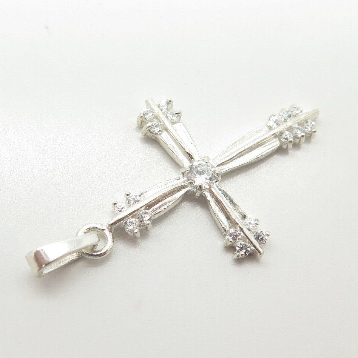 925 Sterling Silver White C Z Cross Pendant