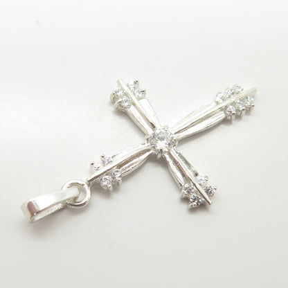925 Sterling Silver White C Z Cross Pendant