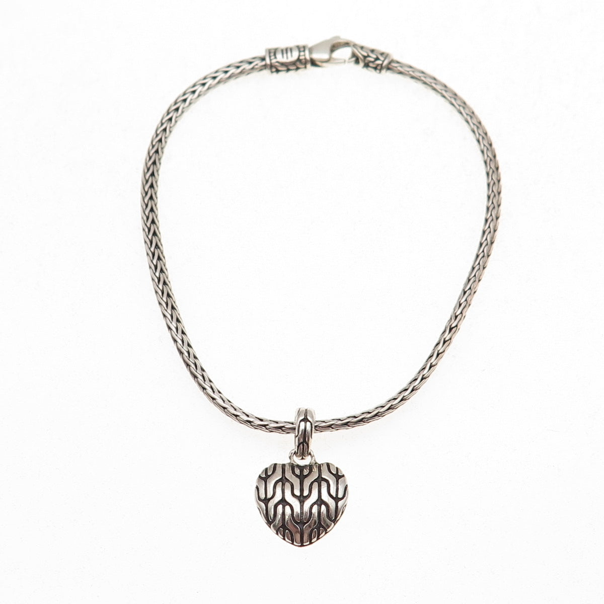 John Hardy 925 Sterling Silver Vintage Classic Chain Heart Charm Bracelet 6.5"
