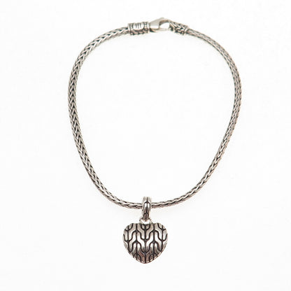 John Hardy 925 Sterling Silver Vintage Classic Chain Heart Charm Bracelet 6.5"