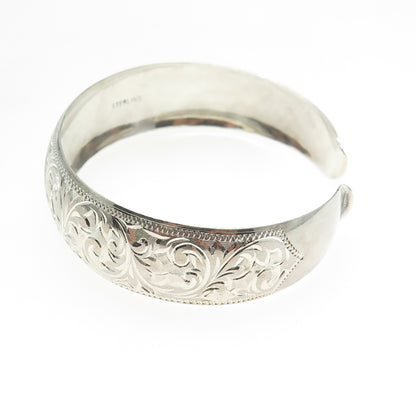 925 Sterling Silver Antique Art Deco Engraved Floral Adjustable Bracelet 6.25"