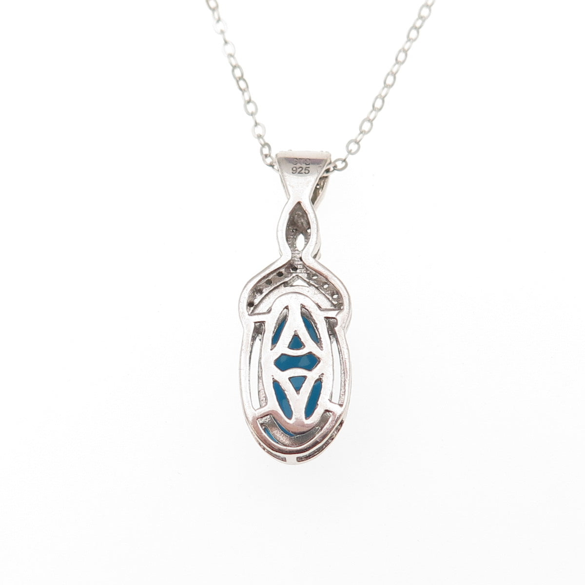 Chuck Clemency 925 Sterling Silver Real Turquoise White Topaz Chain Necklace 20"