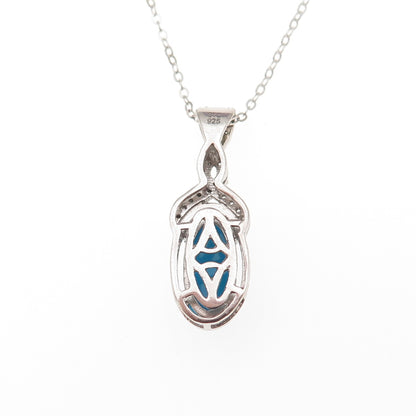 Chuck Clemency 925 Sterling Silver Real Turquoise White Topaz Chain Necklace 20"