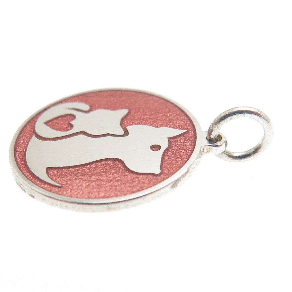 925 Sterling Silver Rose Enamel Cat & Dog Friendship Minimalist Charm Pendant
