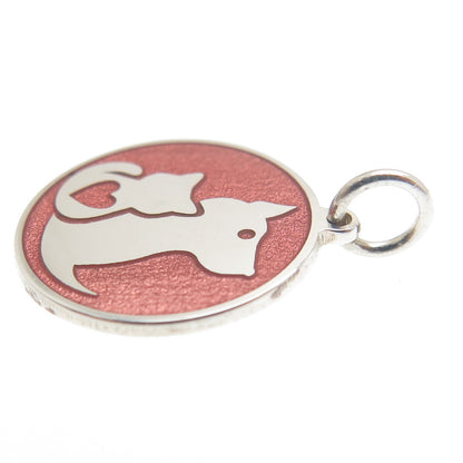 925 Sterling Silver Rose Enamel Cat & Dog Friendship Minimalist Charm Pendant