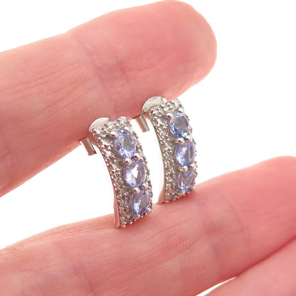 D'Joy 925 Sterling Silver Real Tanzanite & White Topaz Claw Earrings