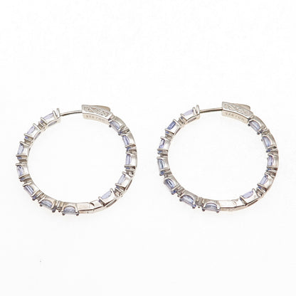 925 Sterling Silver Real Tanzanite White Topaz In & Out Hoop Earrings