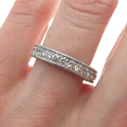 925 Sterling Silver Round-Cut Shaped C Z All Around Eternity Band Ring Size 6