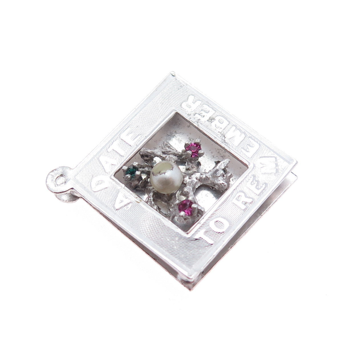ART'S ELEGANCE Sterling Vintage Faux Pearl Rhinestone A Date To Remember Pendant