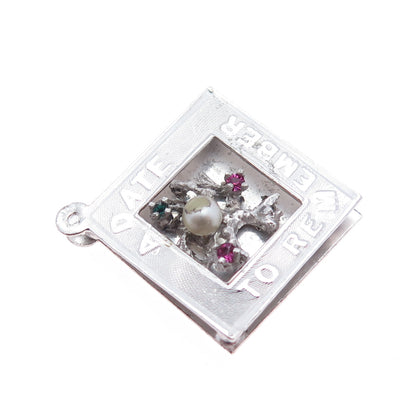 ART'S ELEGANCE Sterling Vintage Faux Pearl Rhinestone A Date To Remember Pendant
