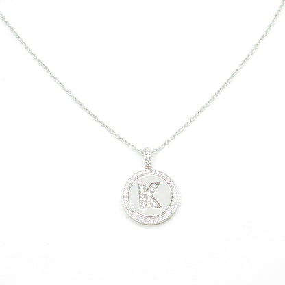 925 Sterling Silver Round-Cut C Z Letter "K" Cable Chain Necklace 16-18"