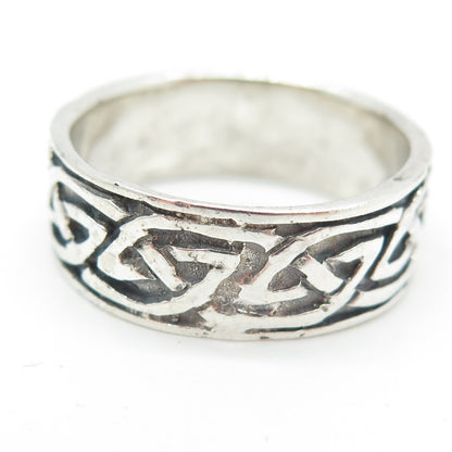 925 Sterling Silver Vintage Viking / Celtic Knot Band Ring Size 12.25