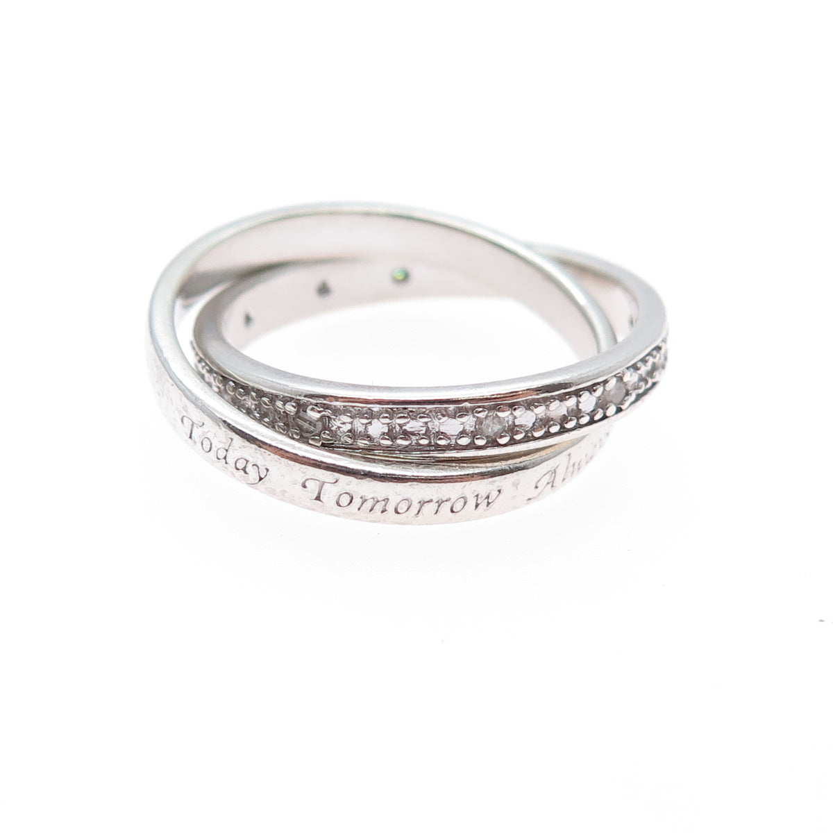 BGE BRADFORD Sterling Silver Real Diamond Interlocked Eternity Ring Size 6.75