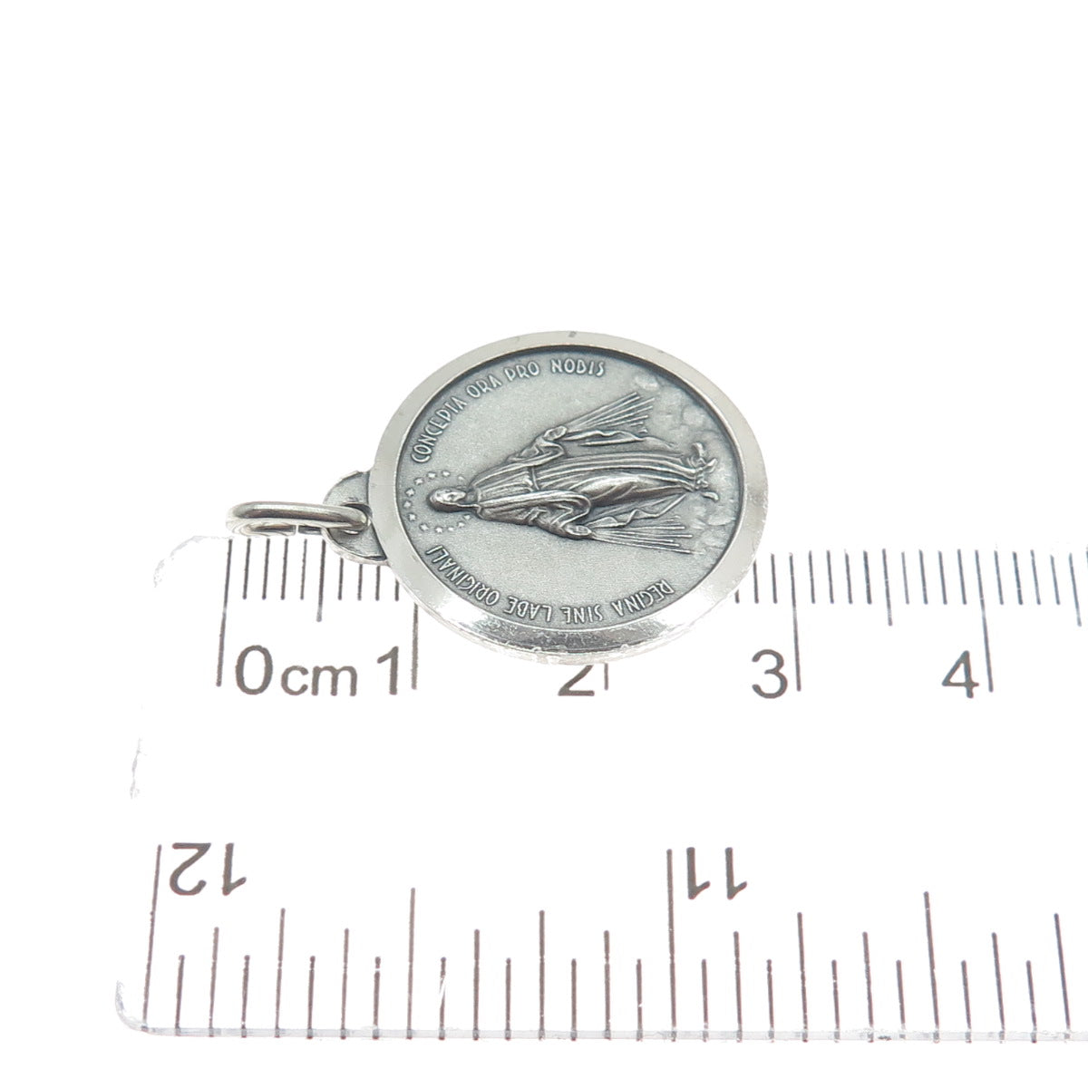 800 Silver Vintage St. Regina Medal Religious Oxidized Charm Pendant