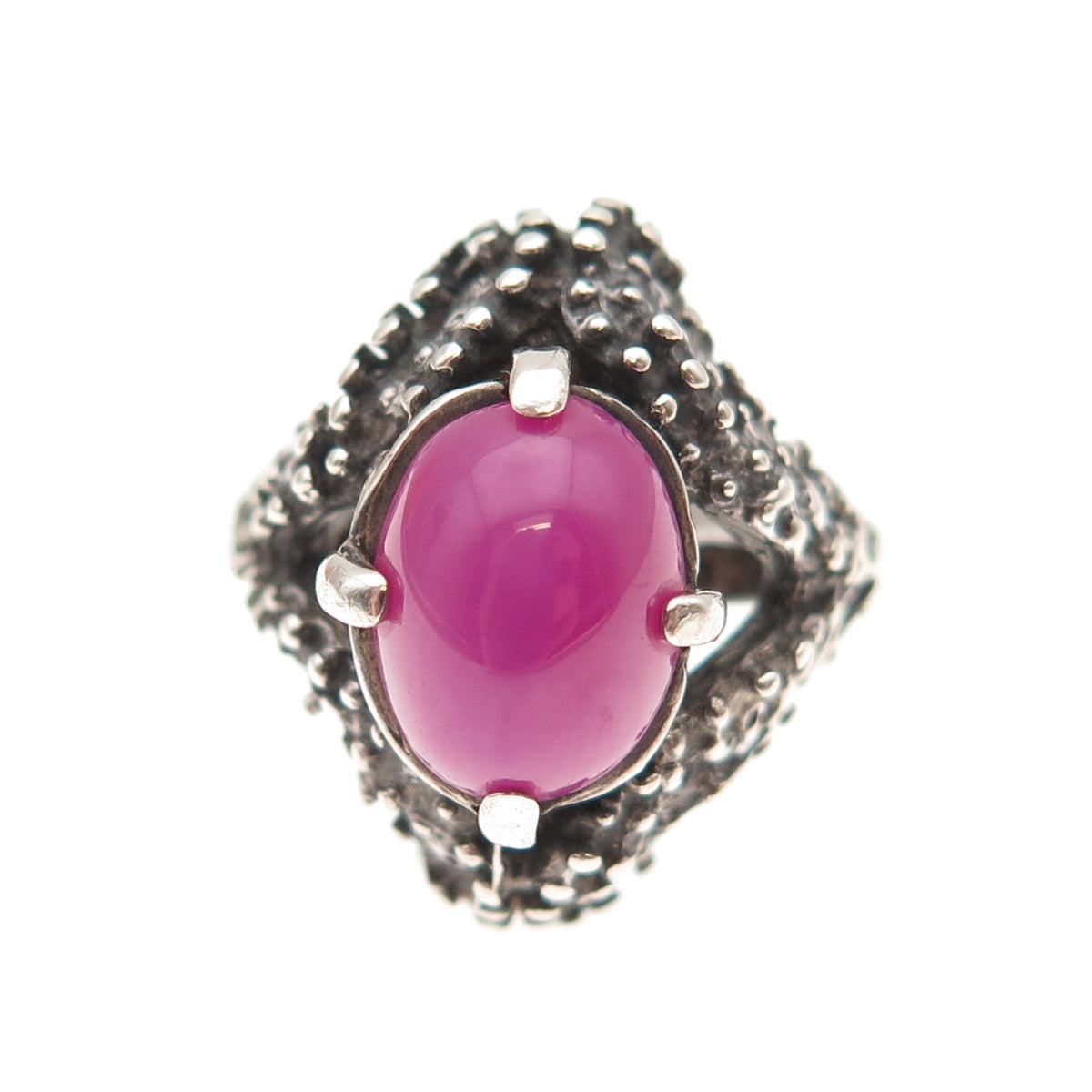 925 Sterling Silver Vintage Real Star Ruby Modernist Oxidized Ring Size 5.25