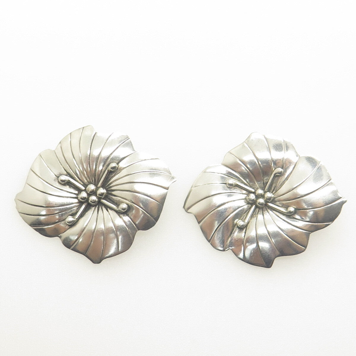CAROL FELLEY 925 Sterling Silver Vintage 1985 Modernist Flower Clip On Earrings