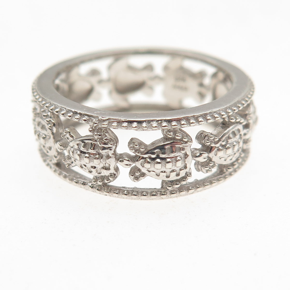D'Joy 925 Sterling Silver Real Round-Cut Diamond Turtle Band Ring Size 7.25