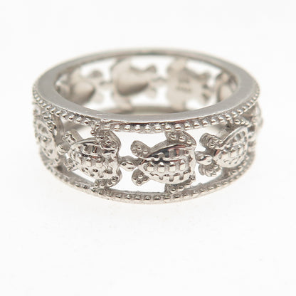 D'Joy 925 Sterling Silver Real Round-Cut Diamond Turtle Band Ring Size 7.25
