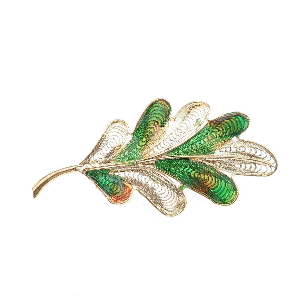 800 Silver Gold Plated Vintage Italy Enamel Floral Filigree Pin Brooch