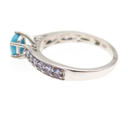 Chuck Clemency 925 Sterling Silver Real Turquoise & Tanzanite Ring Size 7.25