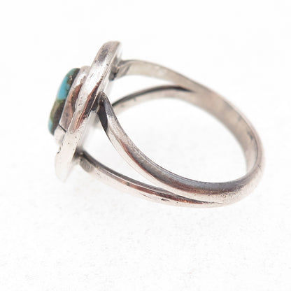 Old Pawn Sterling Silver Vintage Southwestern Turquoise Tribal Ring Size 7.75
