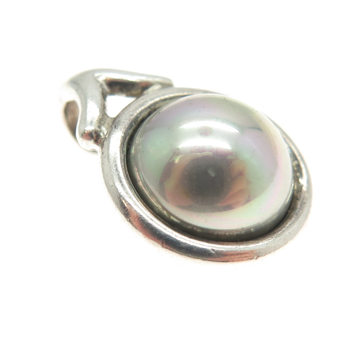 BARRA 925 Sterling Silver Vintage Faux Gray Pearl Slide Pendant