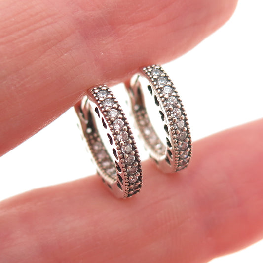 Pandora 925 Sterling Silver Round-Cut C Z Hearts In & Out Hoop Earrings
