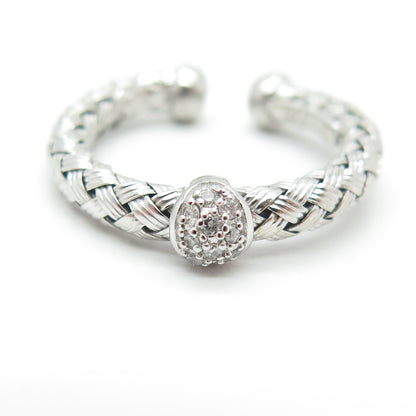 925 Sterling Silver Real Round-Cut Diamond Braided Adjustable Ring Size 4.5