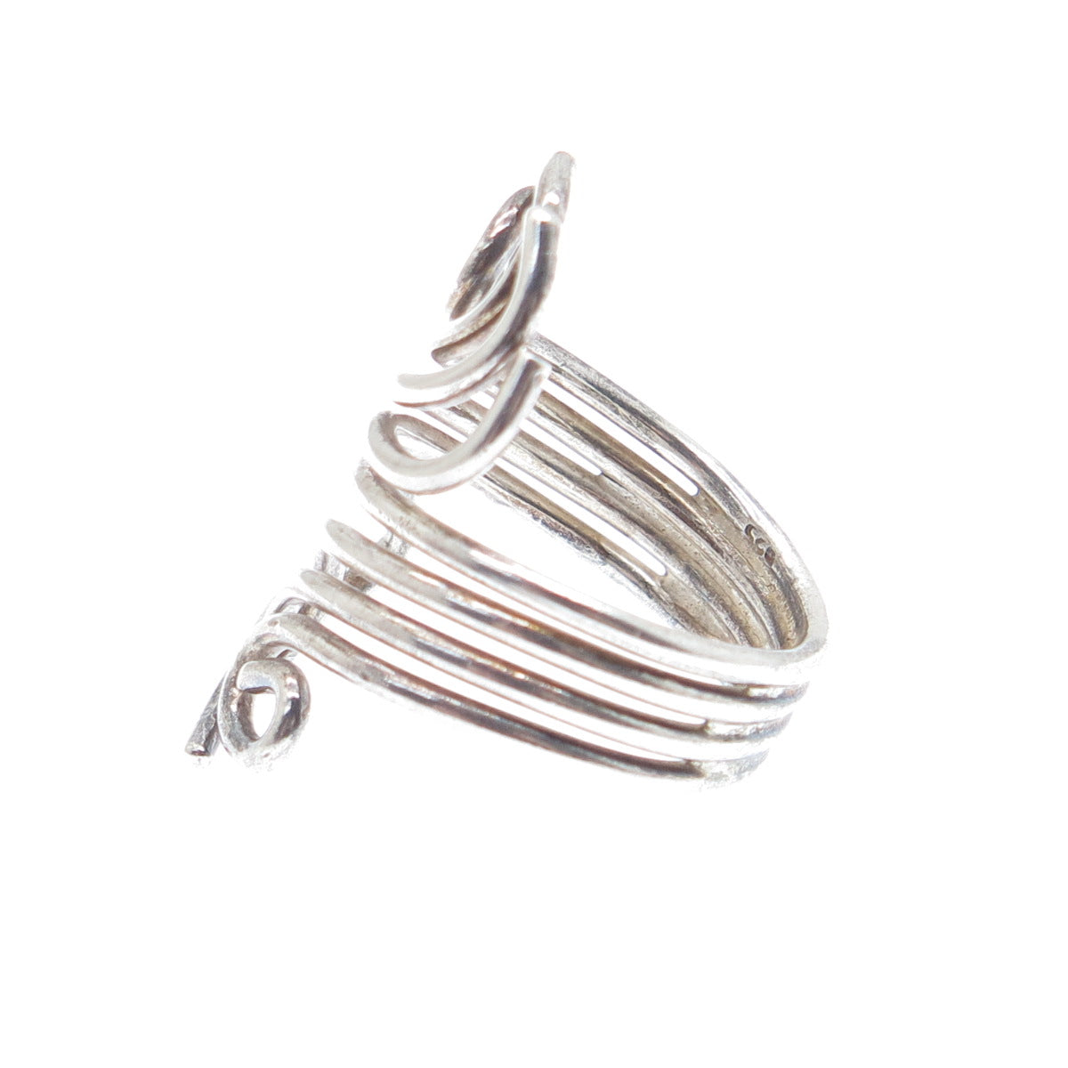 925 Sterling Silver Vintage Modernist Wavy Adjustable Ring Size 8.75