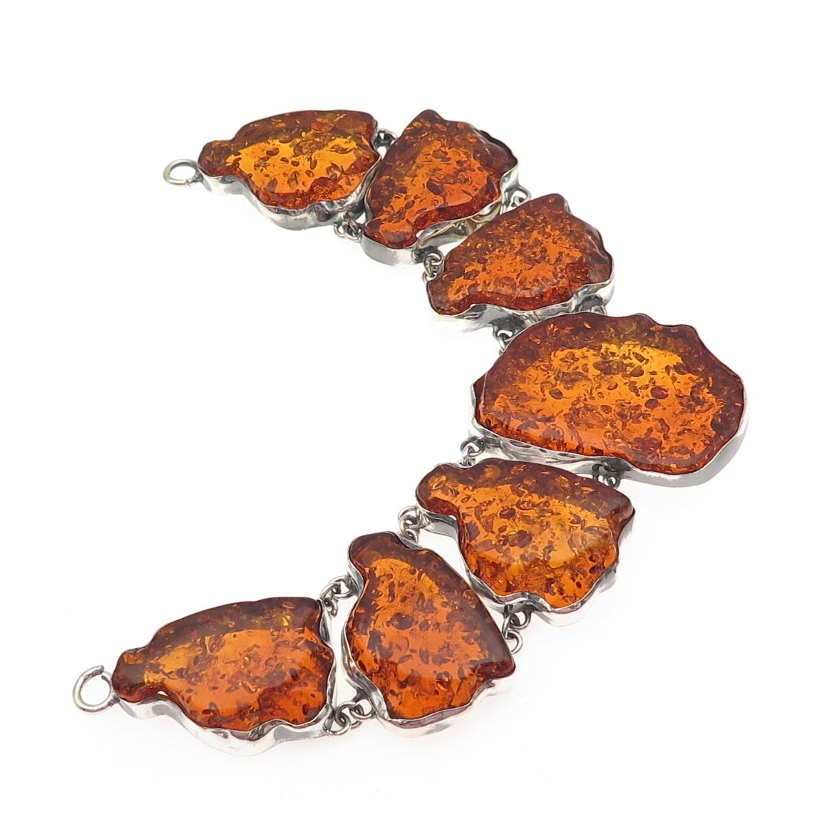 925 Sterling Silver Vintage Real Amber Modernist Centerpiece Statement Pendant