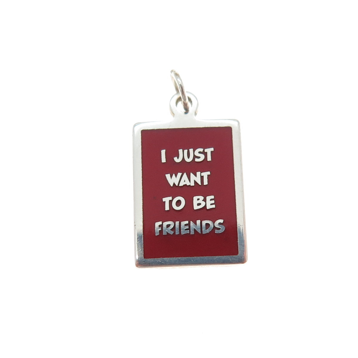 925 Sterling Silver Enamel I Just Want To Be Friends Minimalist Charm Pendant