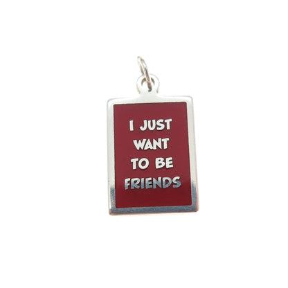 925 Sterling Silver Enamel I Just Want To Be Friends Minimalist Charm Pendant