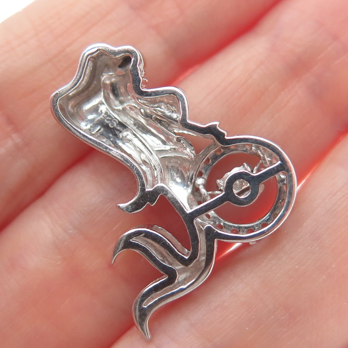 925 Sterling Silver Round-Cut C Z Mermaid Charm Slide Pendant