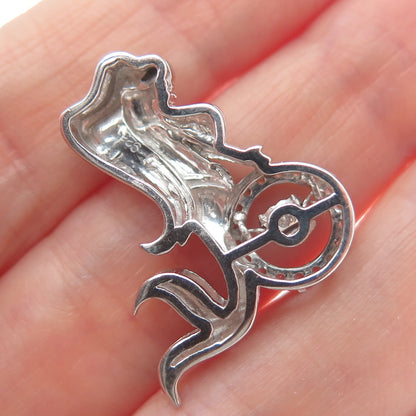 925 Sterling Silver Round-Cut C Z Mermaid Charm Slide Pendant