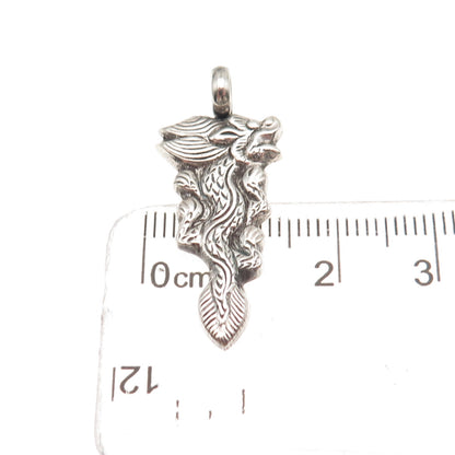925 Sterling Silver Antique Art Deco Chinese Dragon Oxidized Charm Pendant