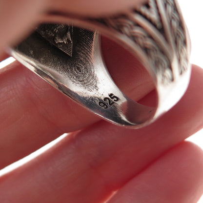 925 Sterling Silver Vintage Real Red Jasper Oxidized Ring Size 10