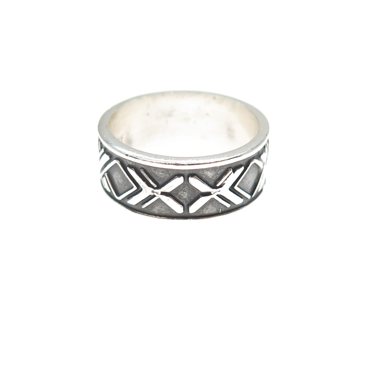 925 Sterling Silver Vintage X Link Oxidized Band Ring Size 6.75