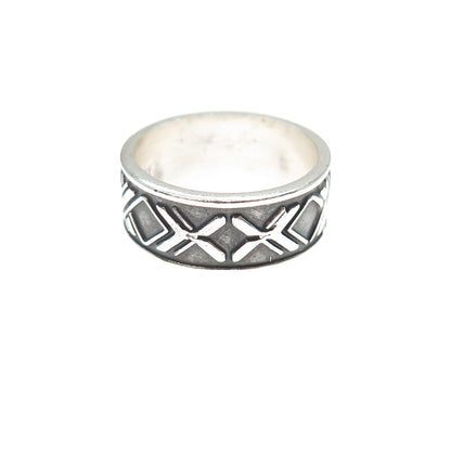 925 Sterling Silver Vintage X Link Oxidized Band Ring Size 6.75