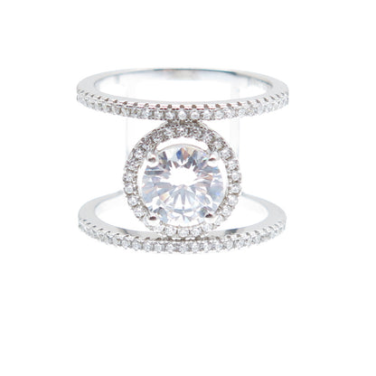 925 Sterling Silver Round-Cut C Z Two-Row Engagement Ring Size 8