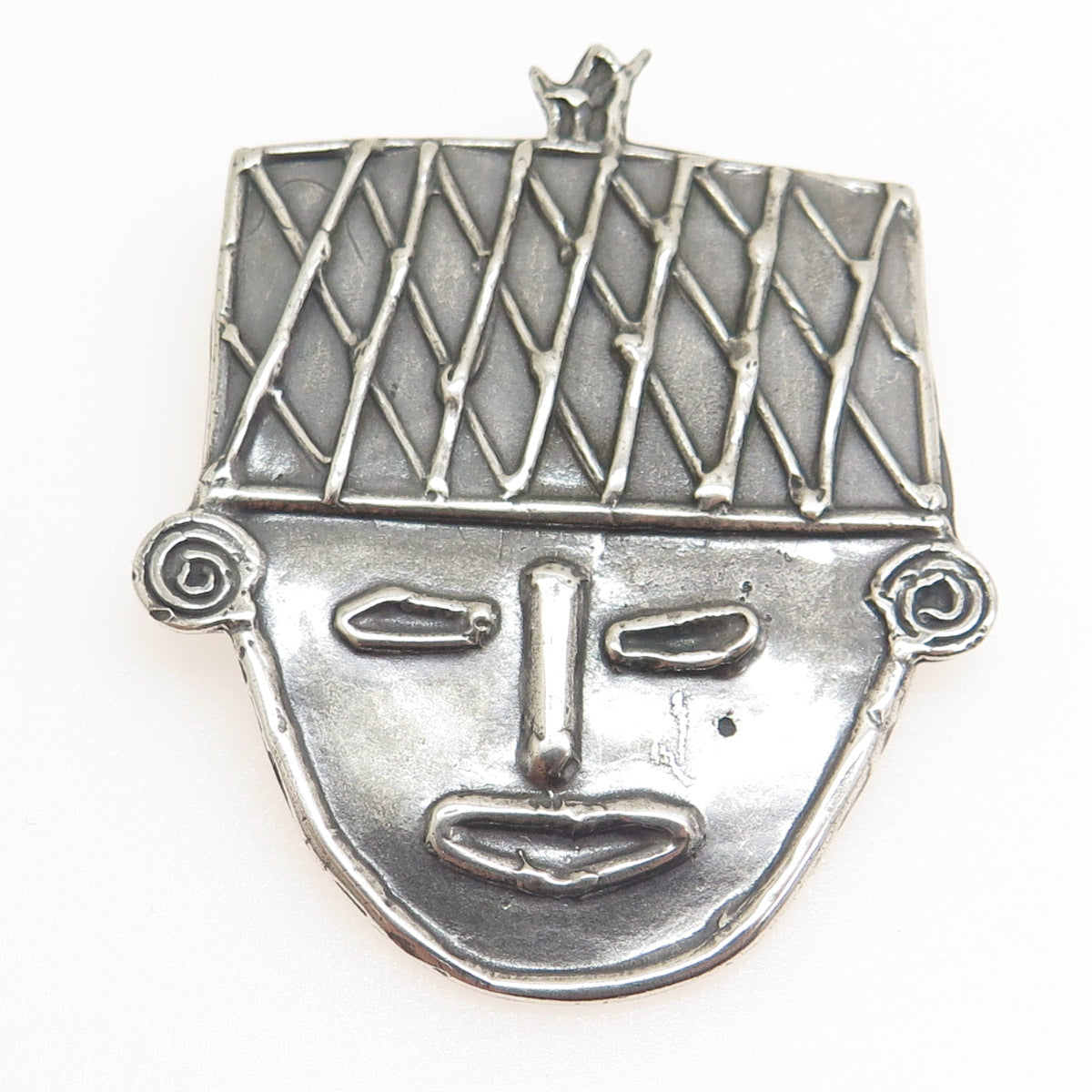 LOUIS KROLL 925 Sterling Silver Vintage 1989 African Mask Ethnic Pendant