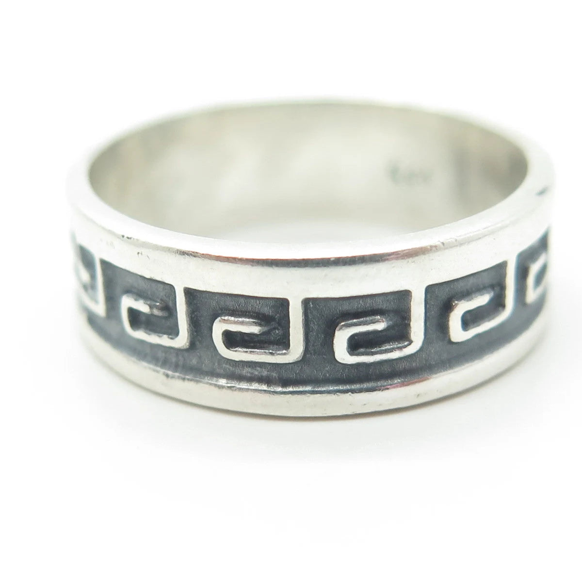 925 Sterling Silver Vintage Greek Maze Band Ring Size 10.75