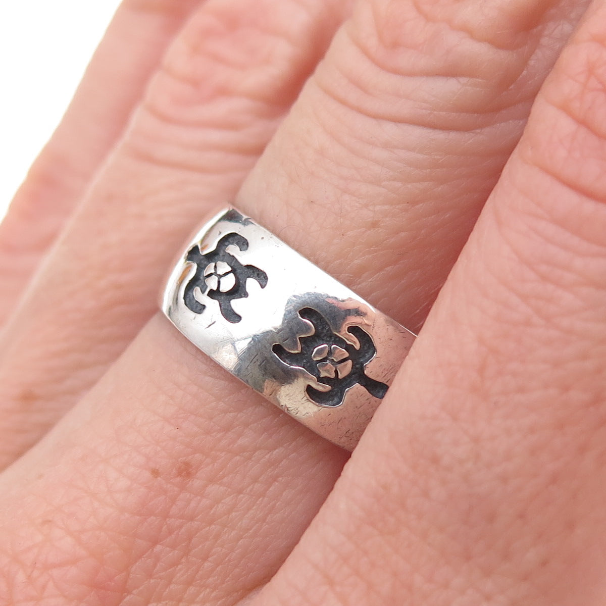 Peter Stone 925 Sterling Silver Vintage Turtle Oxidized Band Ring Size 7.25