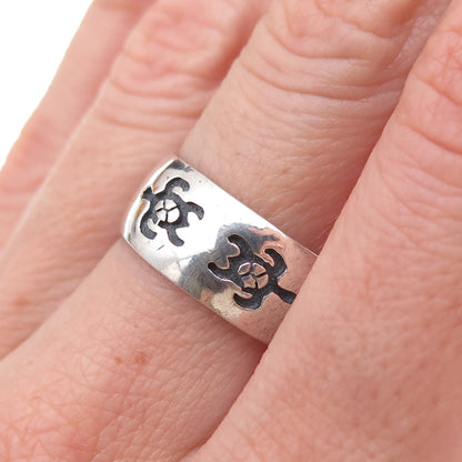 Peter Stone 925 Sterling Silver Vintage Turtle Oxidized Band Ring Size 7.25