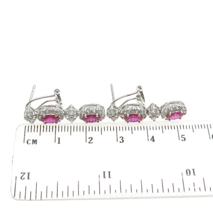 925 Sterling Silver Lab-Created Pink Sapphire & C Z Omega Back Earrings