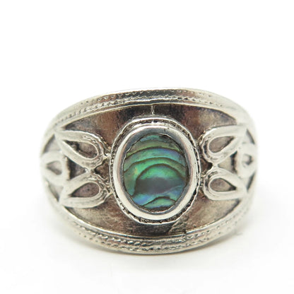 925 Sterling Silver Vintage Real Abalone Shell Ring Size 9.25