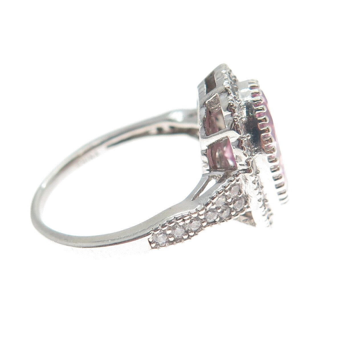 925 Sterling Silver Oval-Cut Pink & Round-Cut White C Z Ring Size 7.75