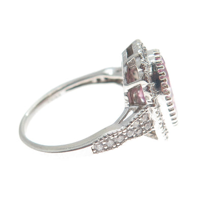 925 Sterling Silver Oval-Cut Pink & Round-Cut White C Z Ring Size 7.75