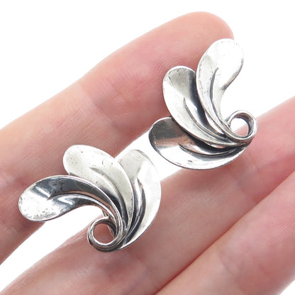 BEAU 925 Sterling Silver Antique Floral Leaf Oxidized Screw Back Earrings
